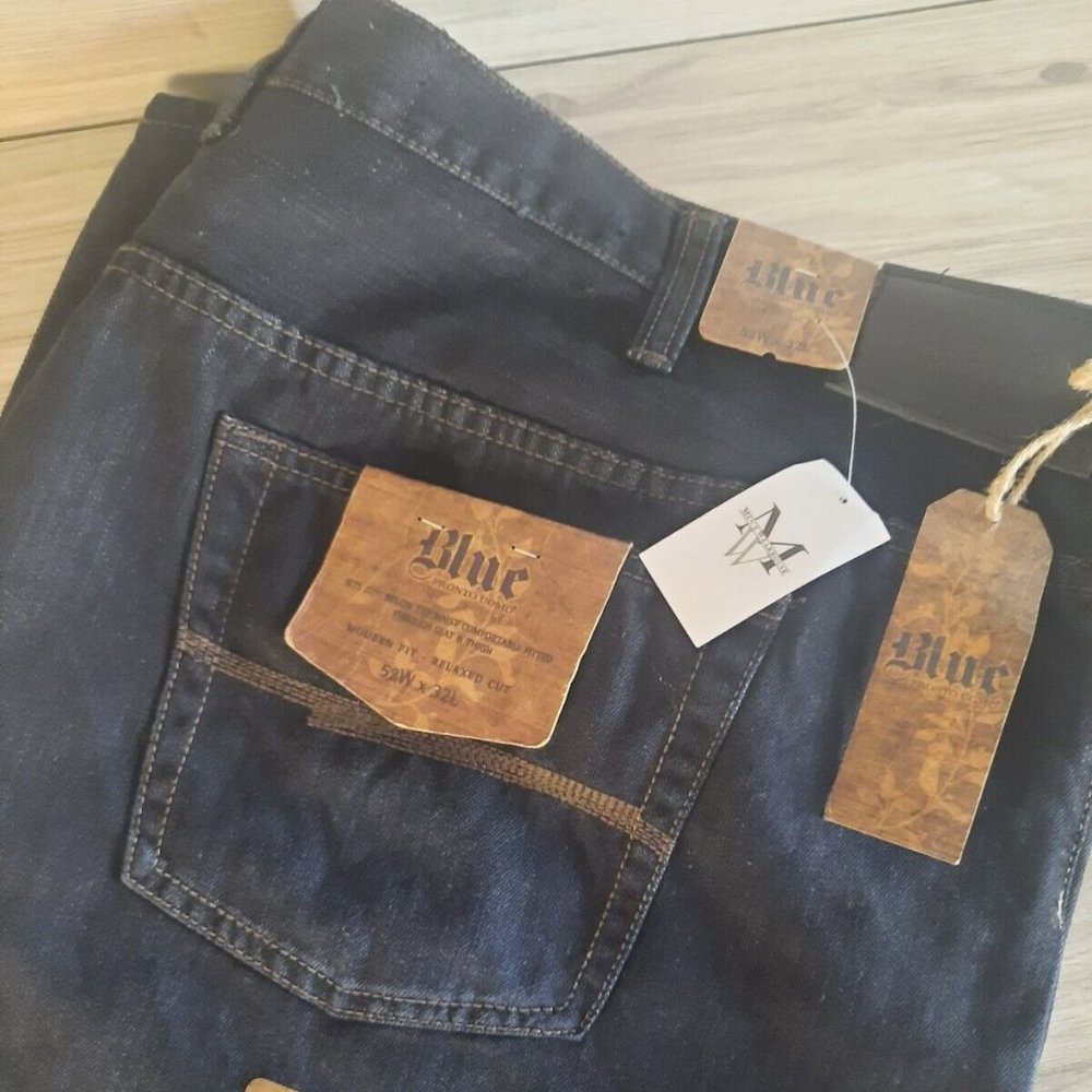 Blue Pronto Uomo Men's 52Wx32L Modern Fit Relaxed Cut Dark Washed Blue Jeans